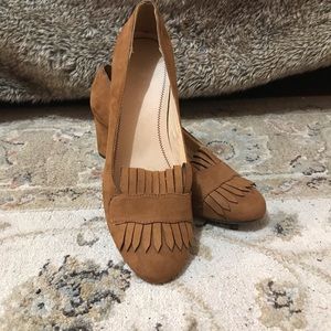 CL by Laundry Brown suede block heels.